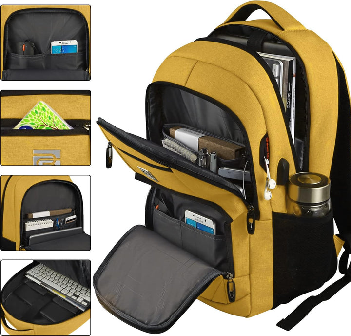 Front view of a slim anti-theft USB laptop backpack, ideal for modern travelers.