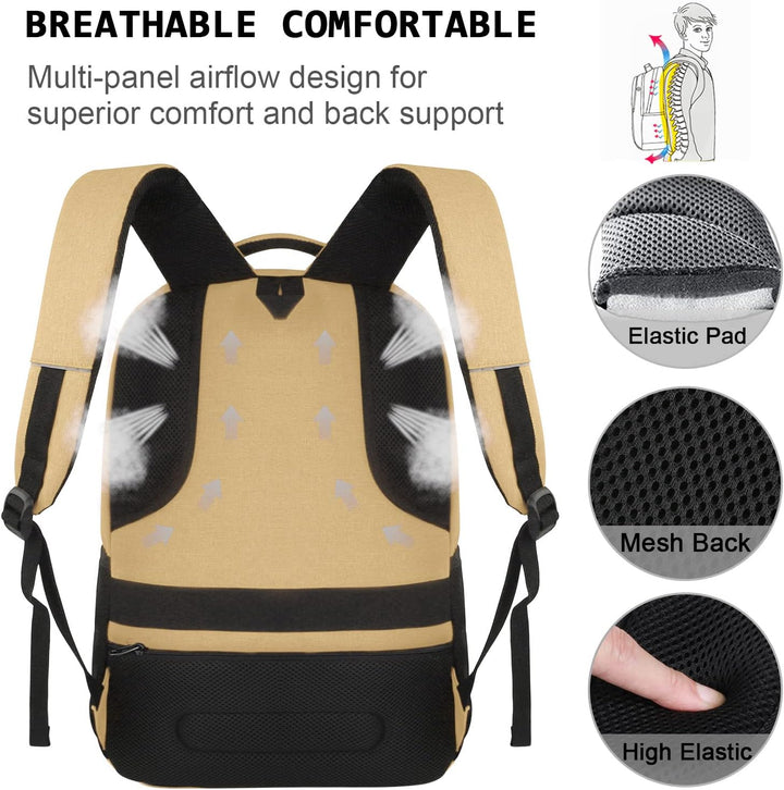 Detail of the integrated USB charging port on a unisex anti-theft laptop backpack.