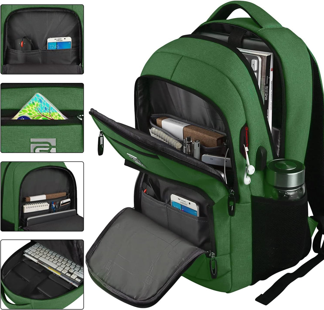 Organized interior of an anti-theft backpack, perfect for students carrying books & tech.