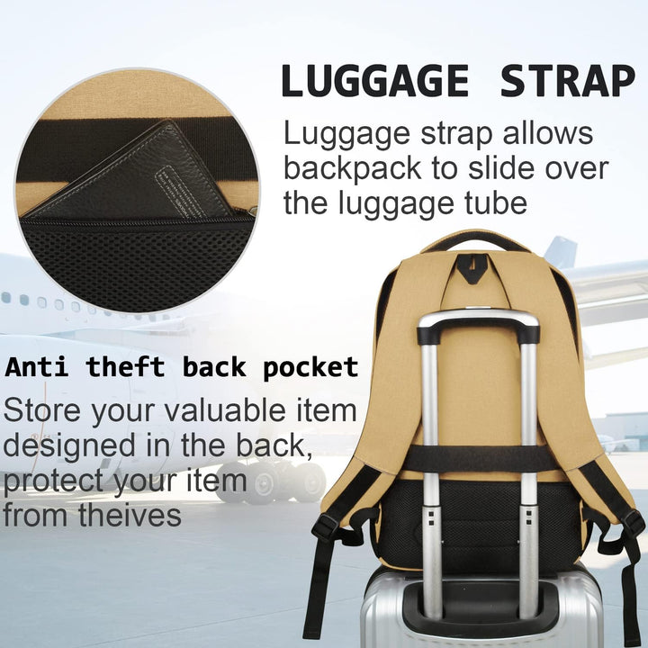 Secure anti-theft travel bag, fitting under airplane seats, with quick-access USB port.