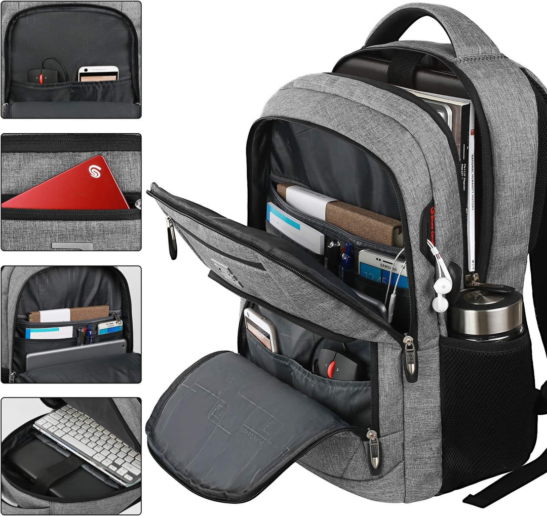 USB charging laptop backpack, anti-theft features, and padded shoulder straps for comfort.
