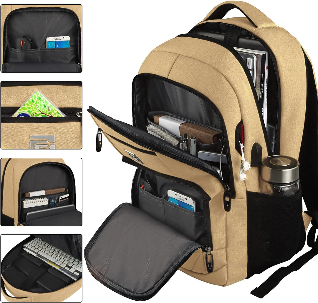 Anti-theft backpack, showing its capacity to hold a laptop, tablet, and daily essentials.