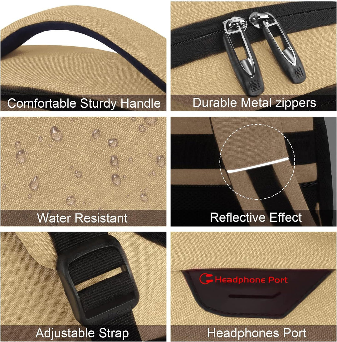 Modern unisex laptop backpack with anti-theft features, multiple compartments, and USB port.