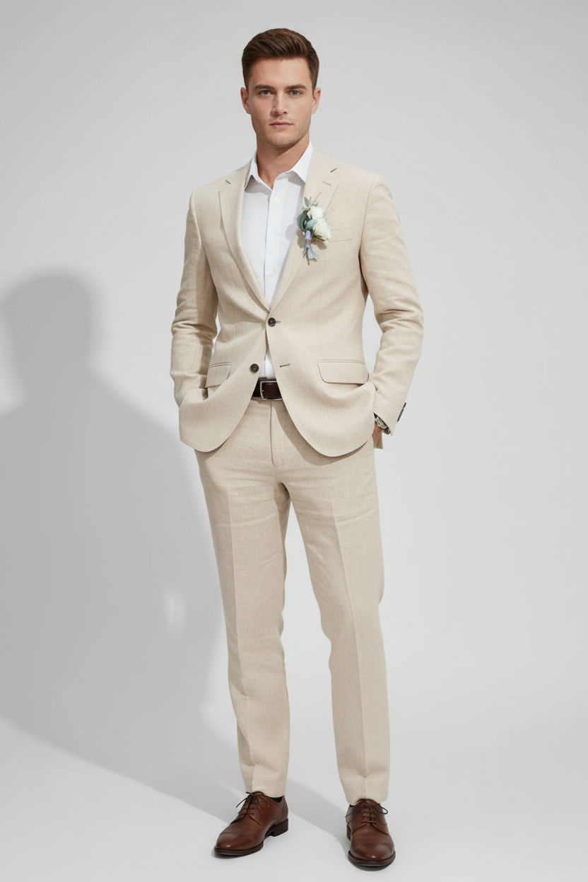 Slim fit men's suit set, perfect for weddings & formal events. Tailored two-piece design for a modern look.