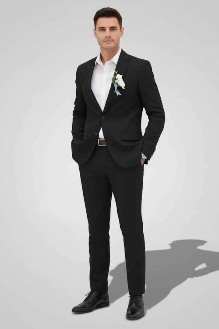 Lightweight slim fit men's suit, ideal for spring/summer weddings & business. Breathable tailored event wear.
