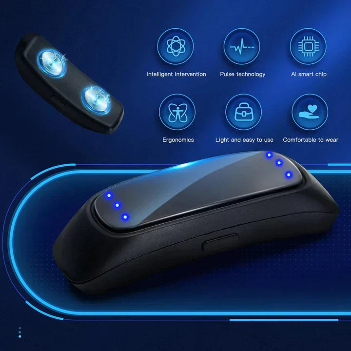 High-tech EMS anti-snore device designed for sleep apnea relief & improving sleep comfort.
