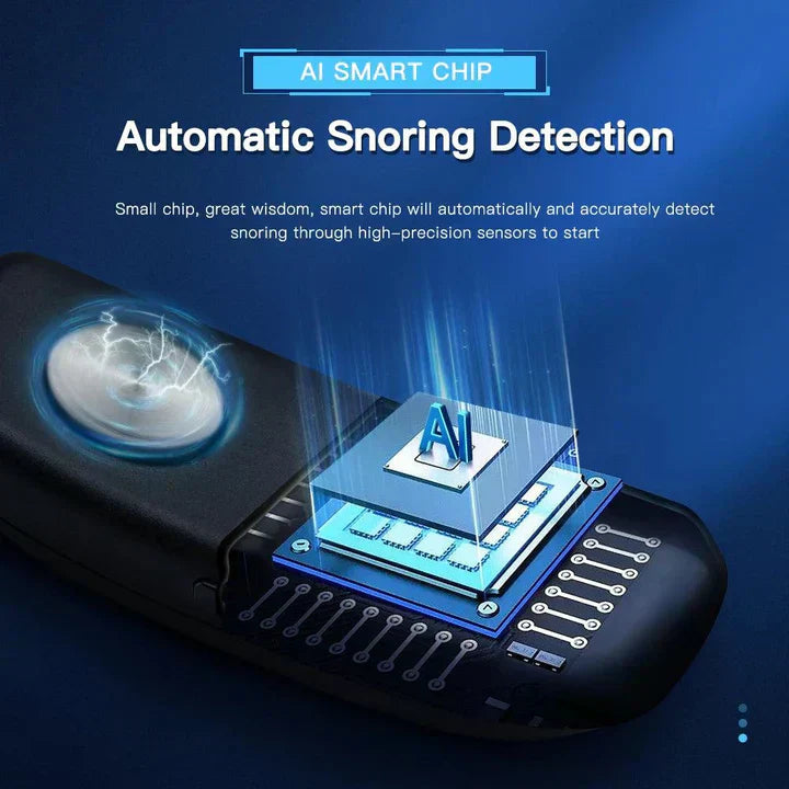 Experience quiet sleep comfort with this smart anti-snoring device. A rechargeable sleep aid.