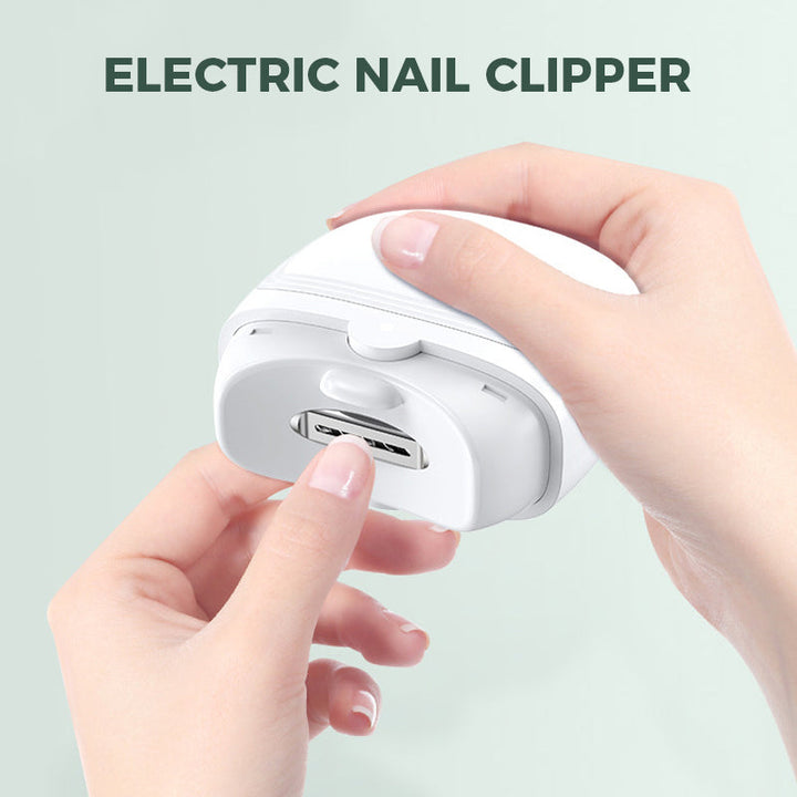 Smart automatic electric nail clipper with built-in night light for safe, easy nail trimming, portable design.