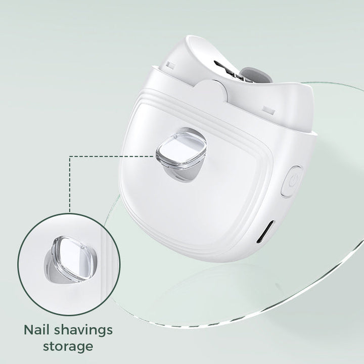 Ergonomic, portable electric nail clipper with integrated night light, perfect for on-the-go grooming.