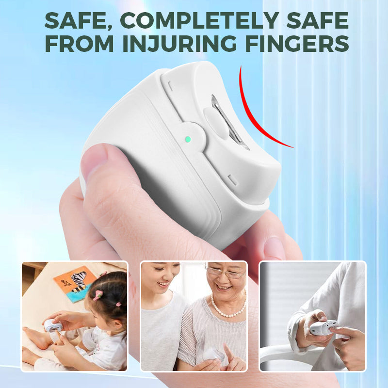 Hands demonstrating use of the smart electric nail clipper with night light, ensuring visibility for users.