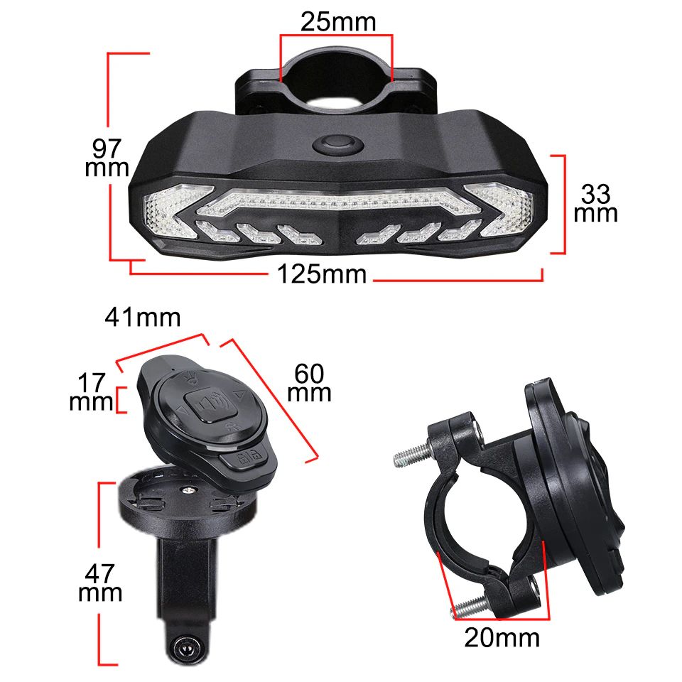 Smart bike rear light with alarm function, USB rechargeable. Essential for bicycle safety & theft protection.