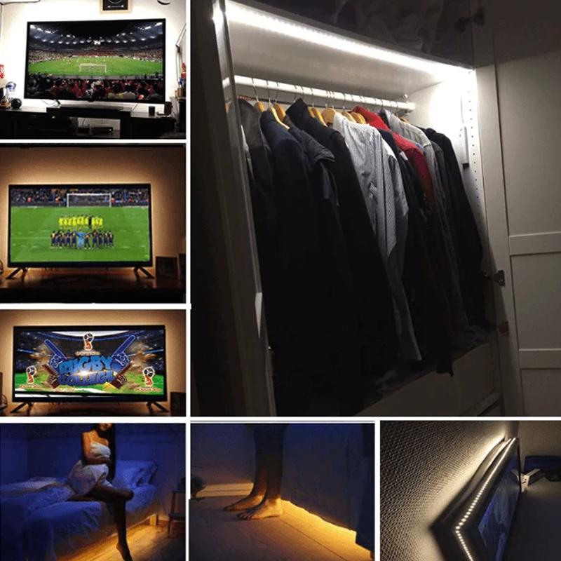 Battery operated motion sensor LED strip light for home, easy to install anywhere without wires