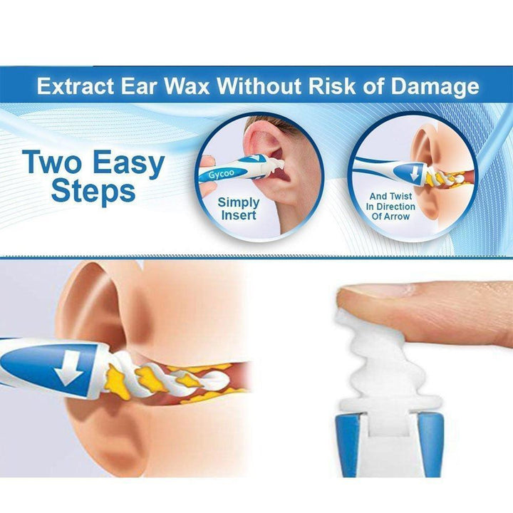 Personal care ear hygiene kit displaying the smart spiral ear cleaner with various soft tips