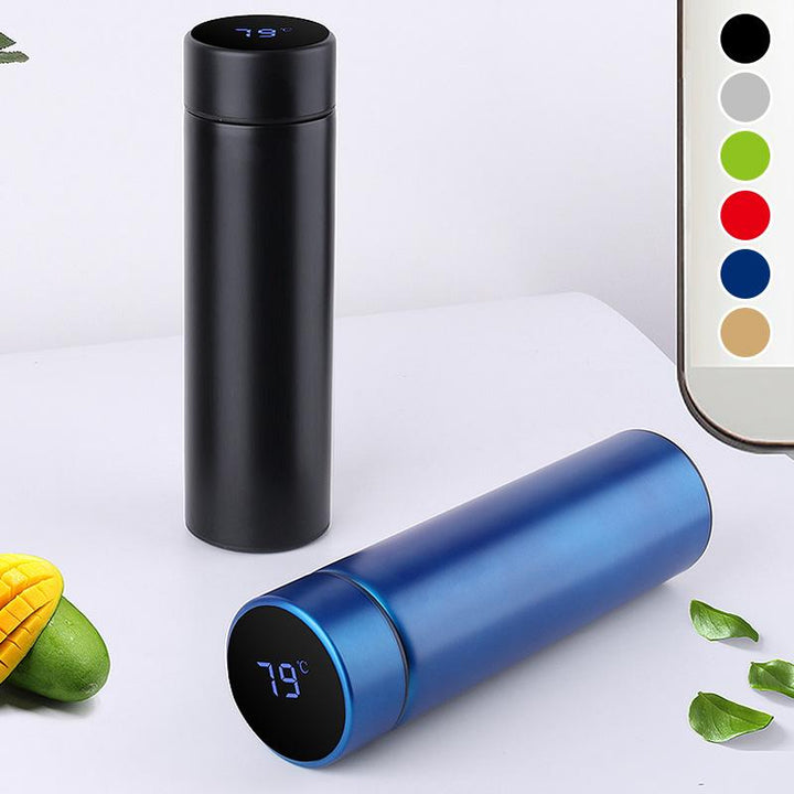 Smart vacuum insulated water bottle with LED temp display, perfect for hot or cold drinks, 500ml