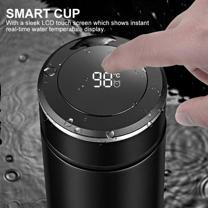 Eco-friendly insulated hydration bottle with digital temperature display, great for travel & gym