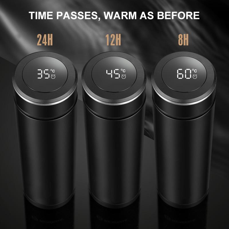 Portable smart drinkware: vacuum insulated bottle with touch screen temperature indicator