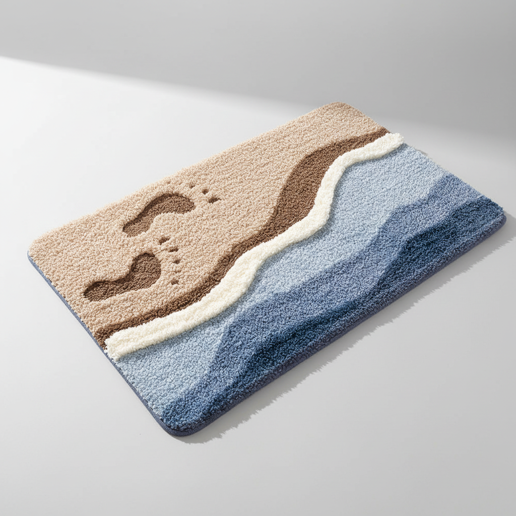 Cozy plush floor mat, FjordFluff, ideal for bathroom, bedroom, or entryway. Soft, absorbent, non-slip home decor.