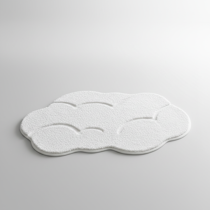 Fluffy plush bathroom floor mat with soft comfort. Absorbent and non-slip backing for safety and coziness.