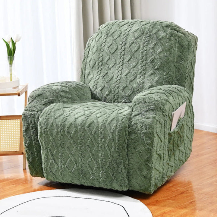 Soft plush non-slip recliner sofa cover for winter comfort. Keeps furniture protected & cozy.