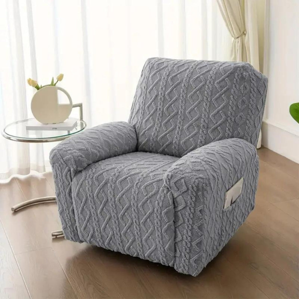 Winter comfort plush recliner cover. Non-slip couch slipcover protects furniture, easy to install.