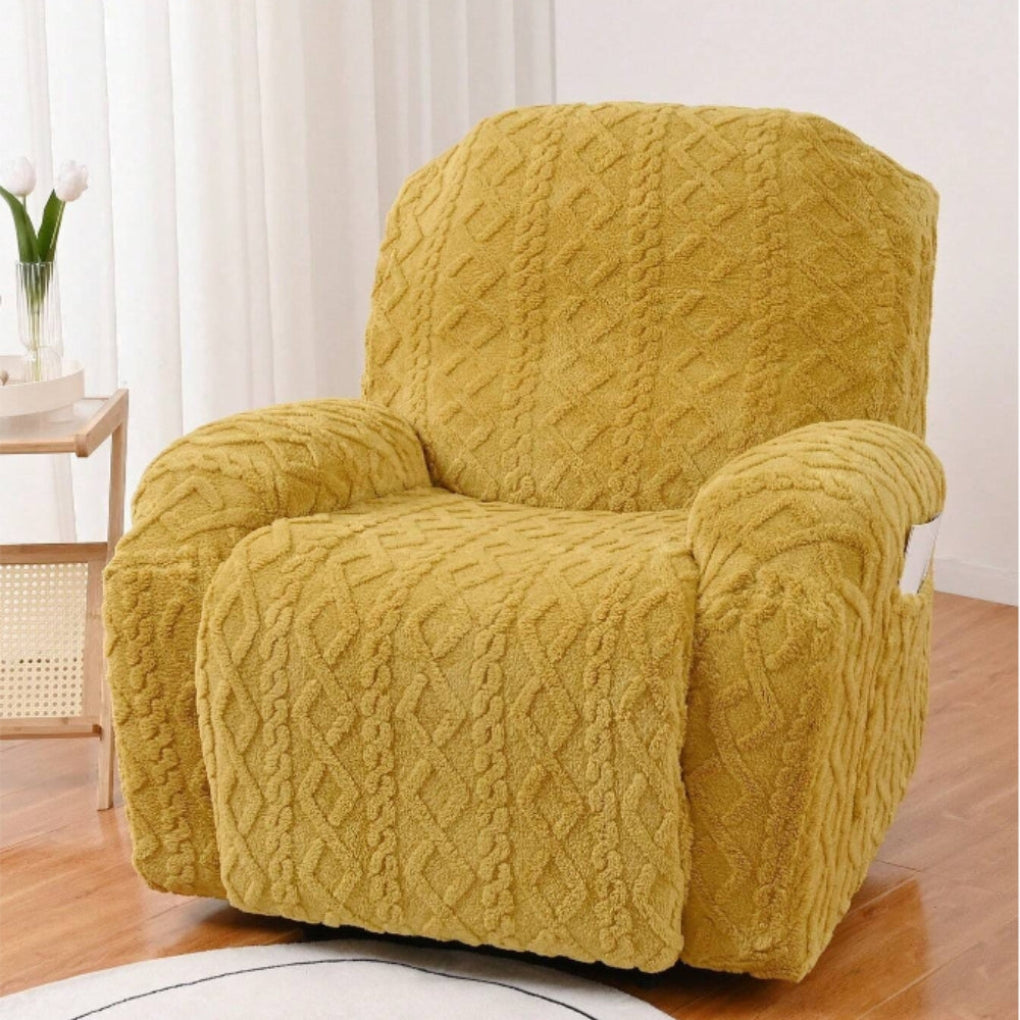 Cozy plush non-slip recliner sofa cover. Jacquard design for winter comfort & furniture protection.