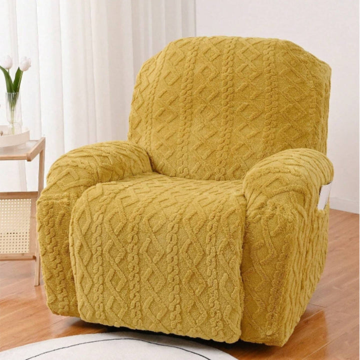 Cozy plush non-slip recliner sofa cover. Jacquard design for winter comfort & furniture protection.
