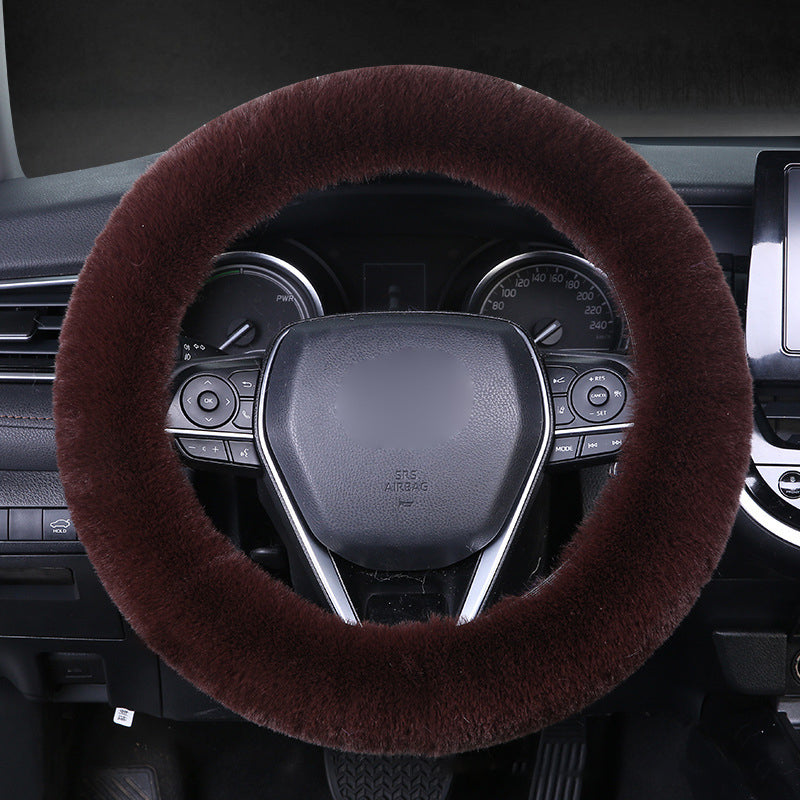 Warm universal plush steering wheel cover, perfect for a cozy car interior