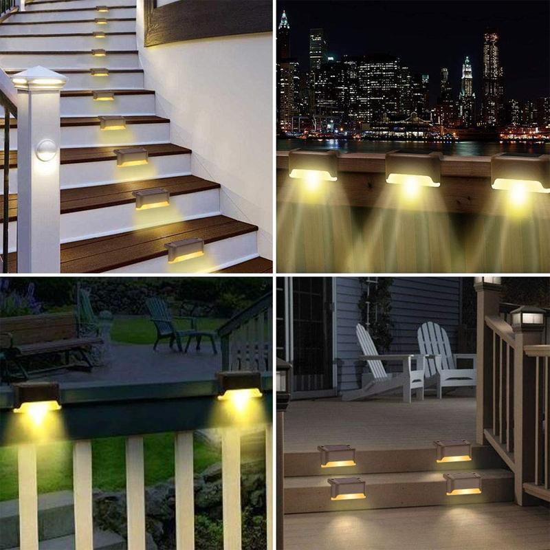 Close-up of a solar powered deck light, waterproof LED, enhancing outdoor garden and fence ambiance