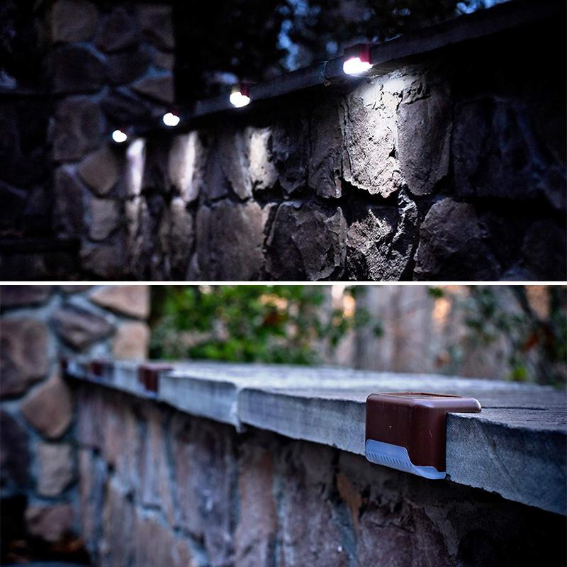 Solar fence light (set of 4), waterproof LED, providing wireless illumination for outdoor decks and paths