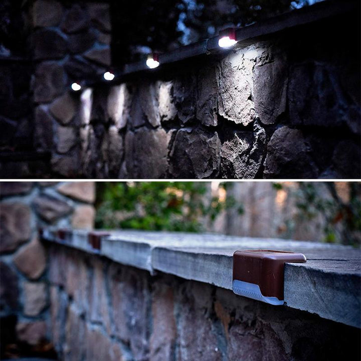 Solar fence light (set of 4), waterproof LED, providing wireless illumination for outdoor decks and paths