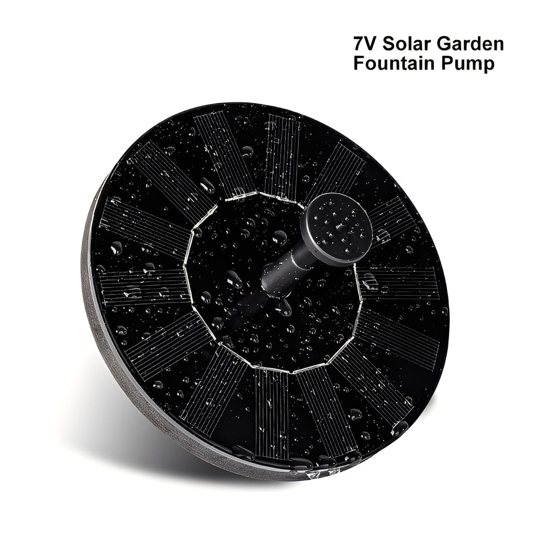 Floating solar pond pump enhancing garden and patio with a beautiful water feature, ideal for bird baths.