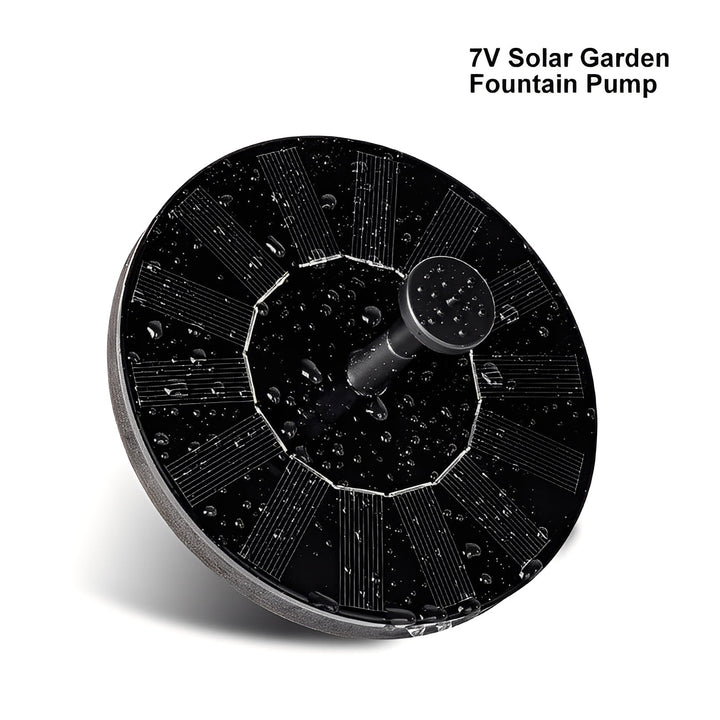 Floating solar pond pump enhancing garden and patio with a beautiful water feature, ideal for bird baths.