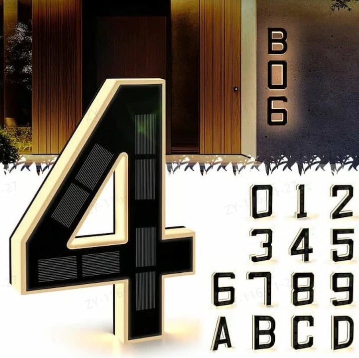 Contemporary solar address sign, a functional & decorative home exterior piece.
