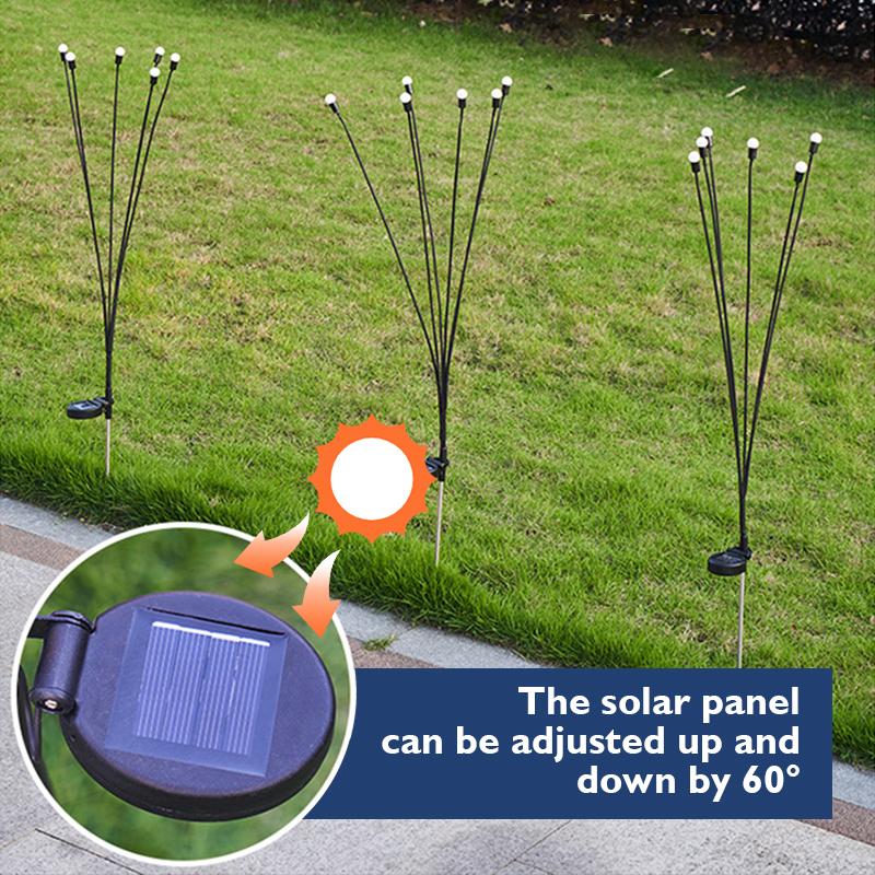 Decorative landscape path lights: solar LED firefly stakes swaying in a flower bed