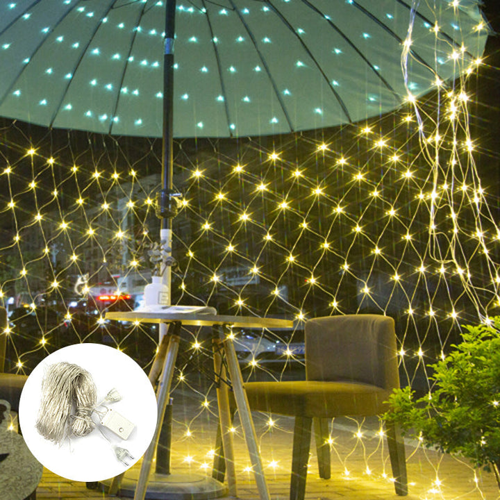 Solar Powered LED Mesh Lights, warm white, perfect for outdoor garden decor and party lighting
