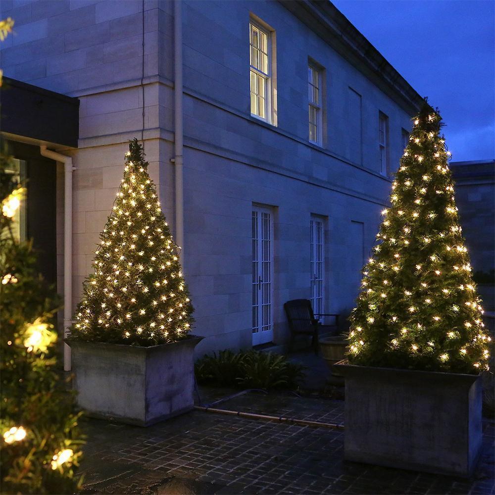 Multi-color solar LED fairy string lights illuminating a garden path, ideal for decorative outdoor ambiance.