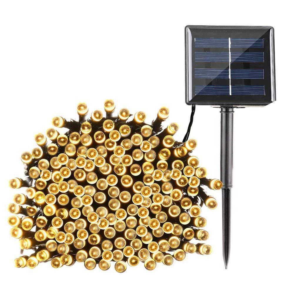 Multi-color solar string lights creating a festive atmosphere for outdoor decor and garden lighting.