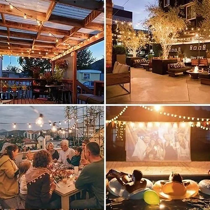 Waterproof solar powered string lights with multiple LED bulbs, great for outdoor decoration