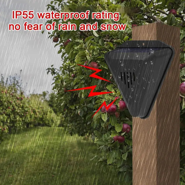 Humane solar pest repeller protects gardens from birds, squirrels, and raccoons; an effective animal control solution.