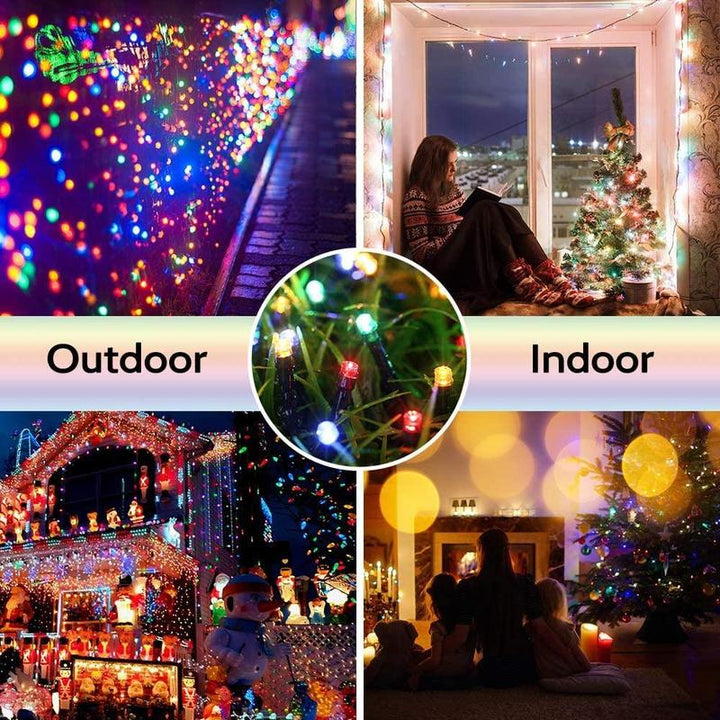 Waterproof LED string lights with a solar panel, ideal for garden lighting and energy efficiency