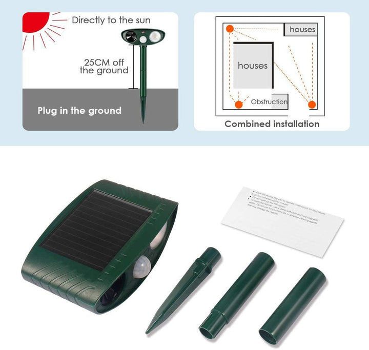 TavvitaImp009 solar ultrasonic dog repeller. Effective outdoor deterrent for humane canine control & yard defense.