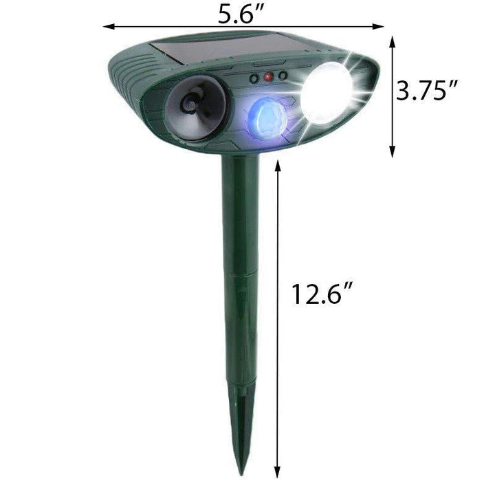 Motion-activated solar ultrasonic dog repeller. Eco-friendly animal deterrent provides humane garden & yard protection.