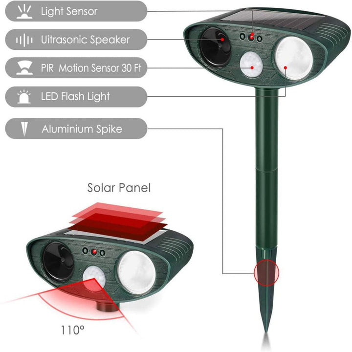Solar Ultrasonic Rabbit Repeller for garden & yard. Humane animal deterrent, outdoor pest control device.