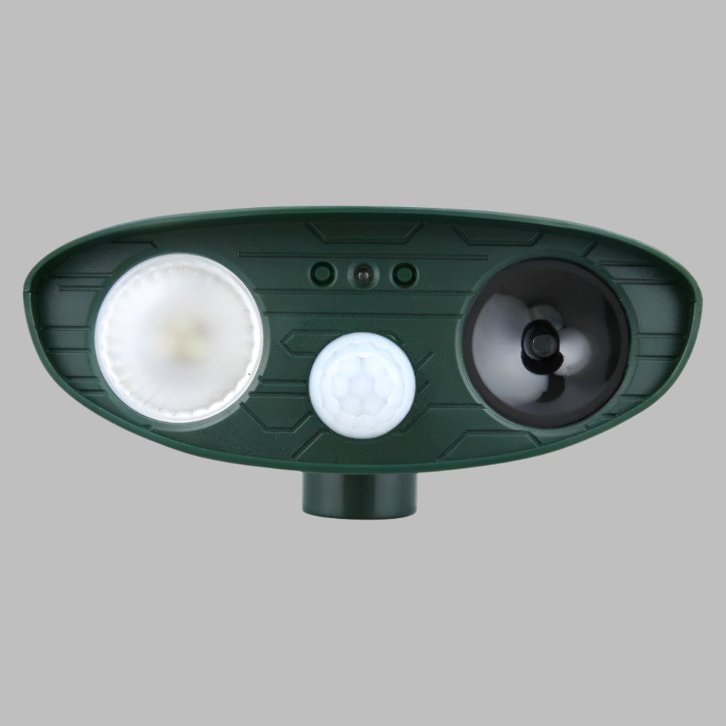 Solar-powered ultrasonic rabbit repeller, wireless garden defense. Eco-friendly animal deterrent, easy to install.