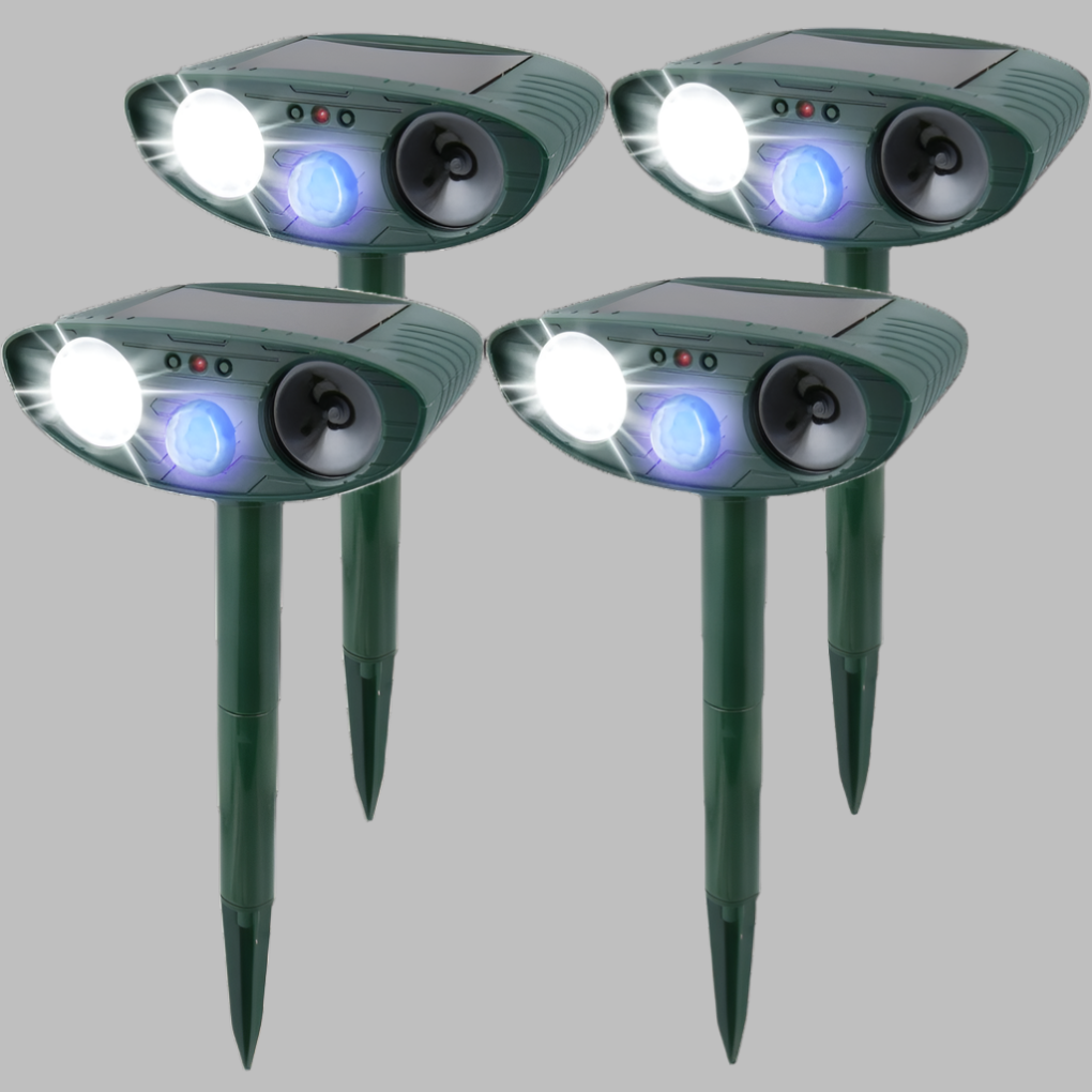 Advanced solar ultrasonic rabbit repeller for effective garden pest control. Wireless outdoor animal deterrent.