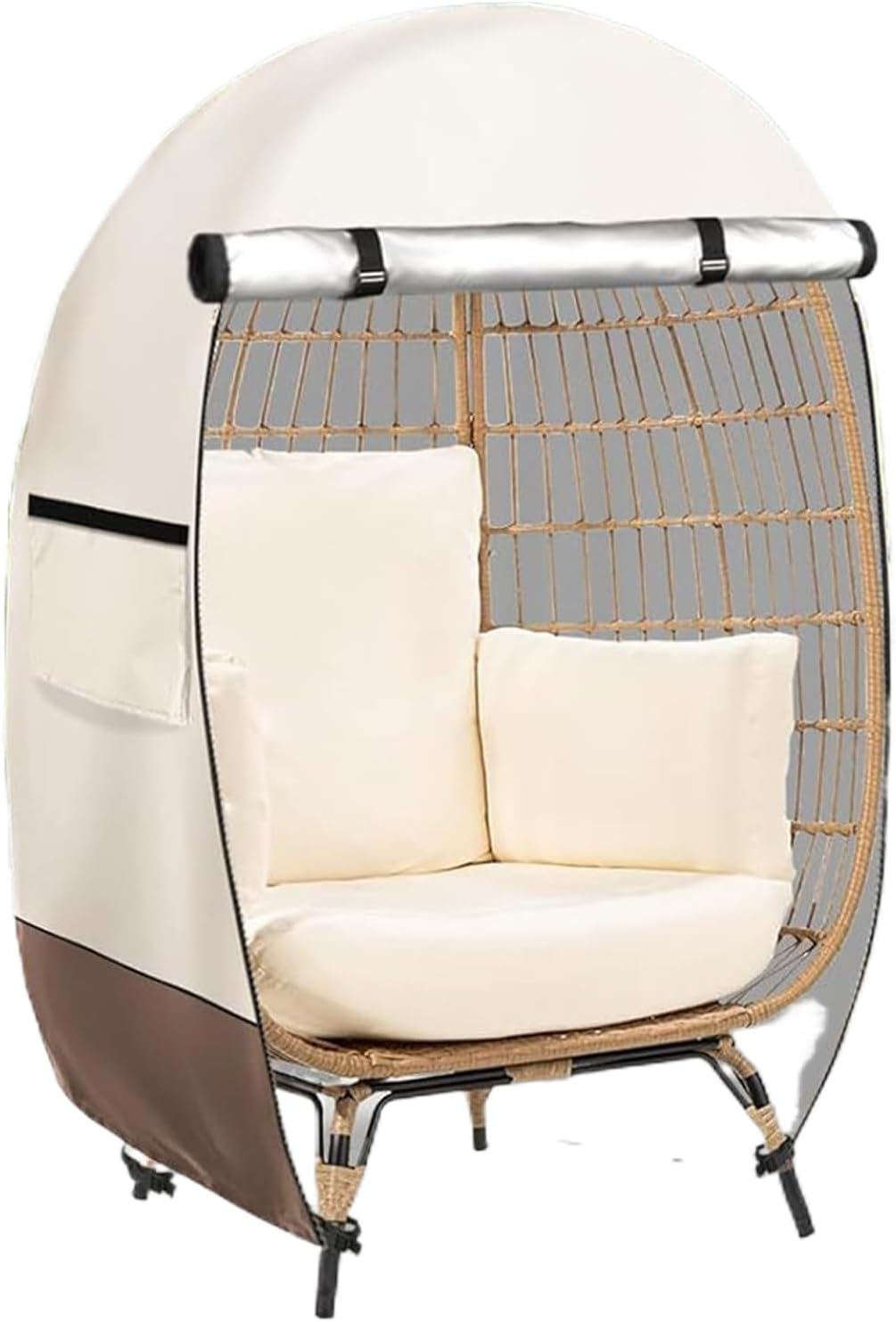 Solara waterproof outdoor egg chair cover with double zipper for patio protection.