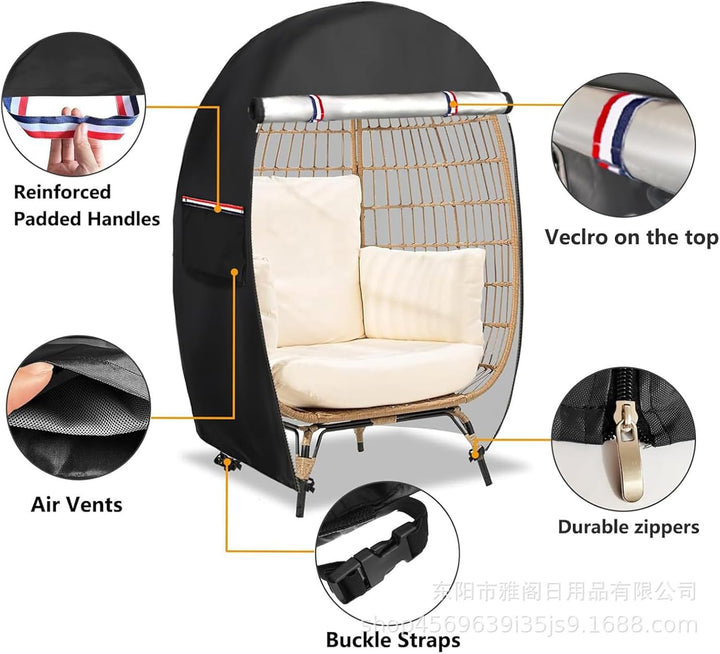 Outdoor furniture protection: Solara waterproof egg chair cover with reinforced double zipper.