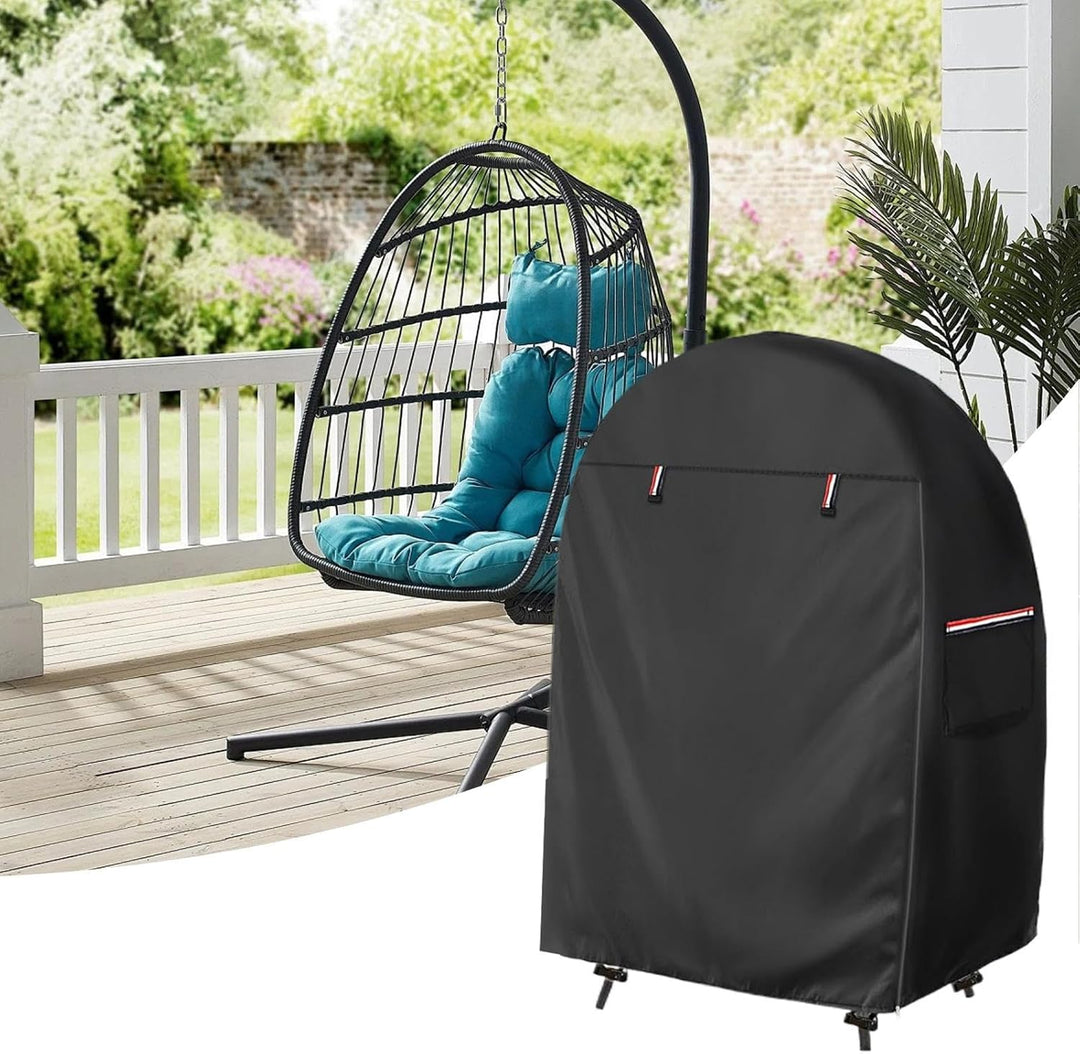 Solara weather-proof egg chair cover, durable Oxford fabric, offers complete patio protection.