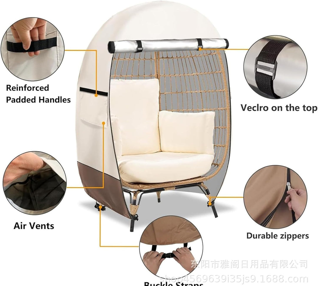 Outdoor egg chair cover in durable Oxford fabric, weather-resistant with convenient double zipper.