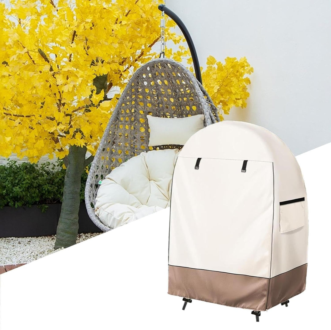 Solara weather-resistant egg chair cover, strong Oxford fabric, protects outdoor furniture.